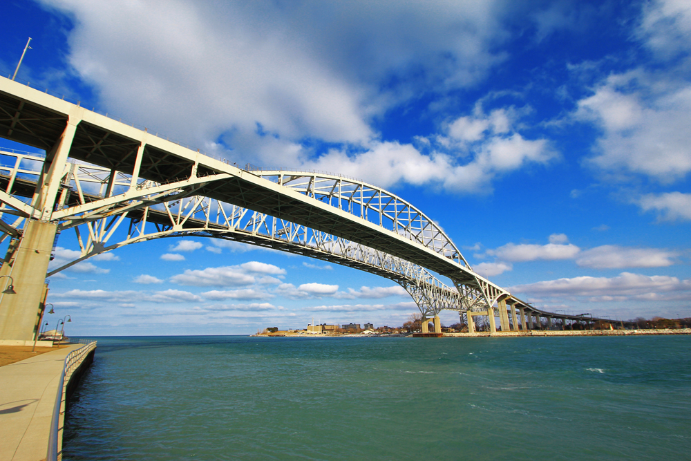 The Blue Water Bridge spanning the St. Clair River between Port Huron, Michigan and Sarnia, Ontario