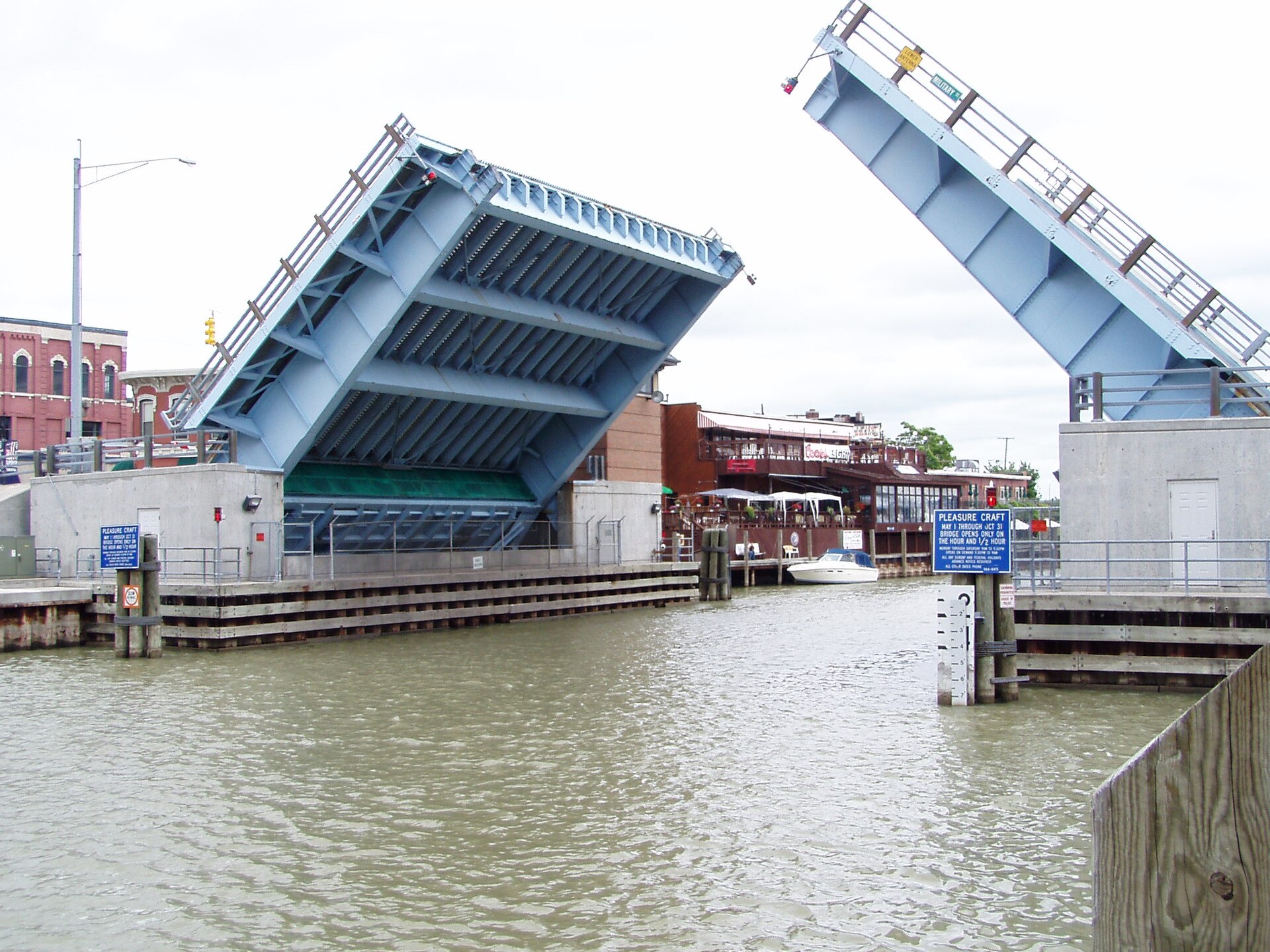 The Military Street bascule bridge raised over the Black River in downtown Port Huron